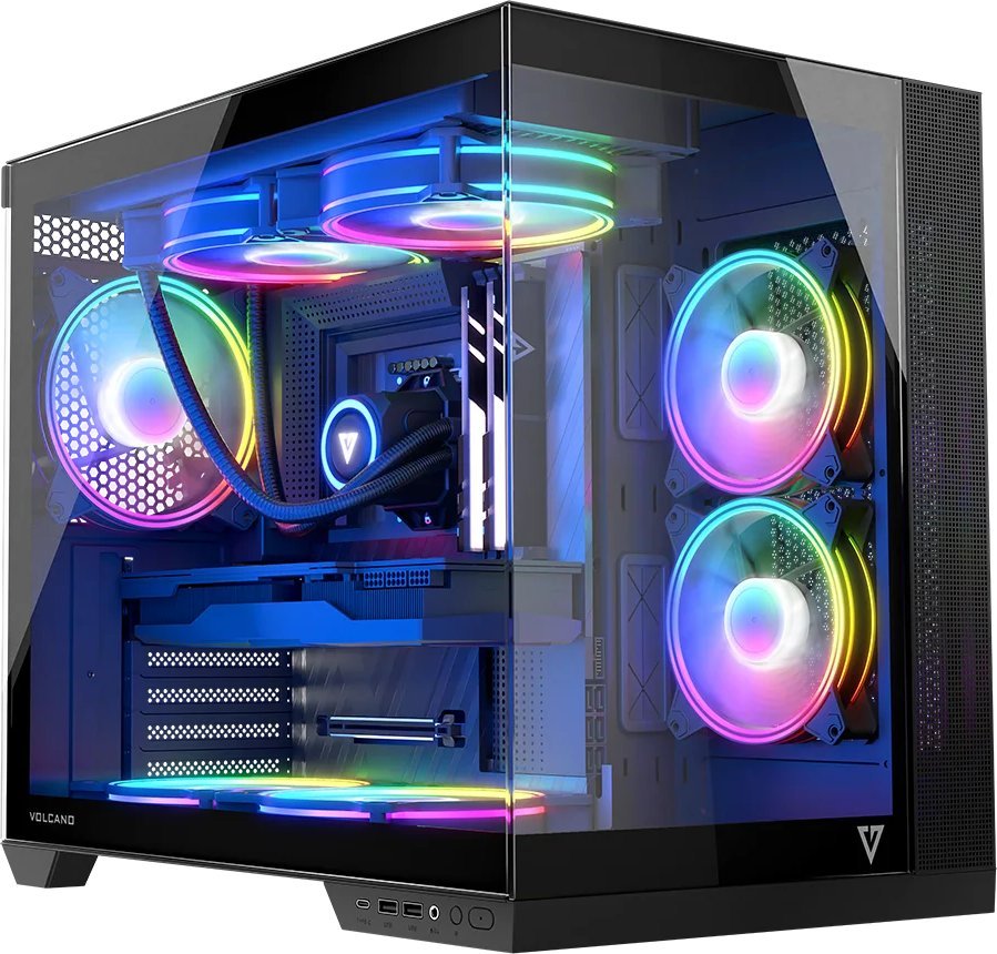 Куќиште за компјутер Modecom Volcano Panorama Apex ARGB 7F, Црна, Midi Tower