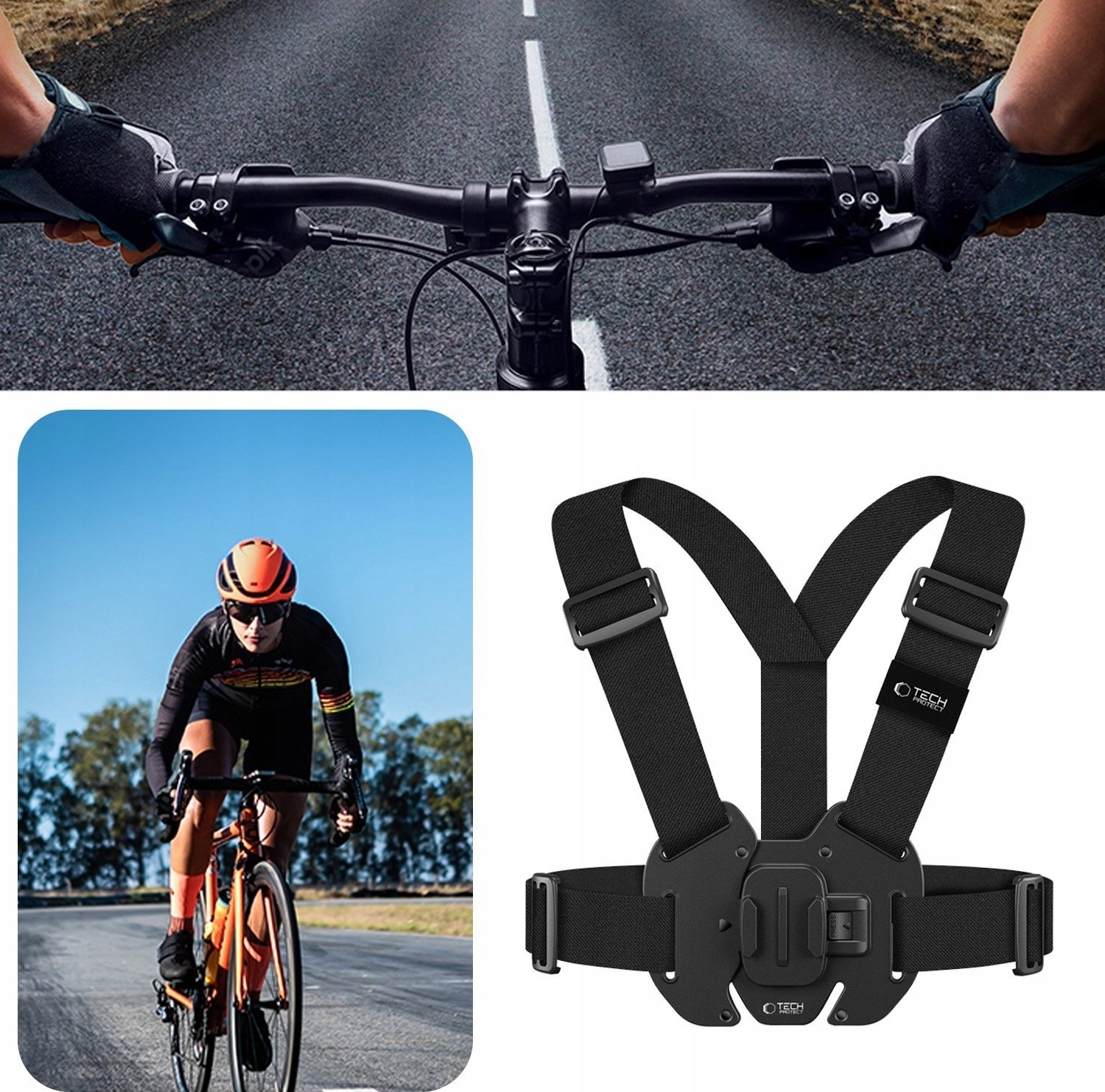 Mbajtëse gjoksi Tech-Protect GA100, për GoPro dhe DJI, e zezë