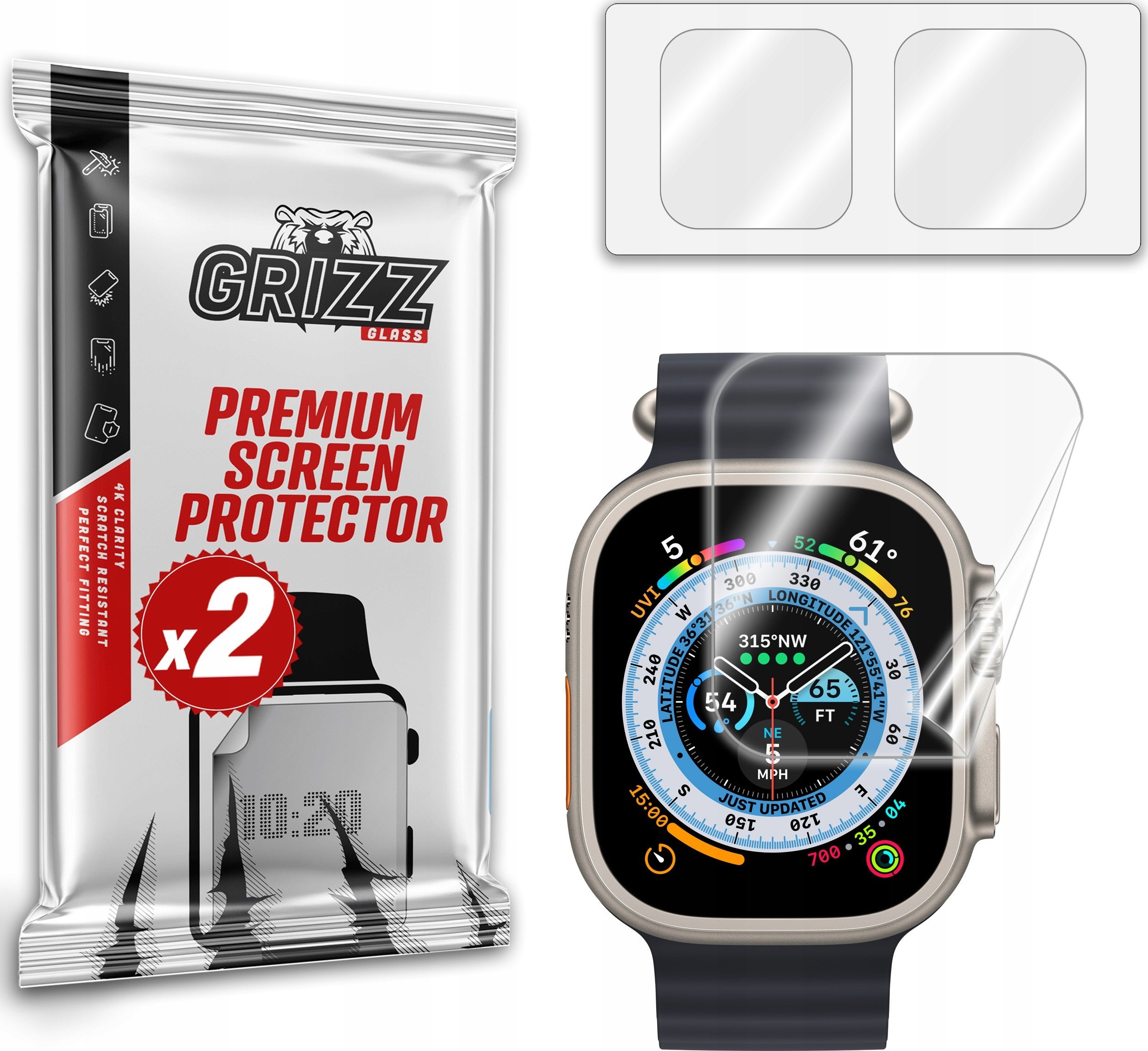 Mbrojtës ekrani GrizzGlass Ceramic Film për Apple Watch Ultra, keramik, paketim 2 copë, transparent