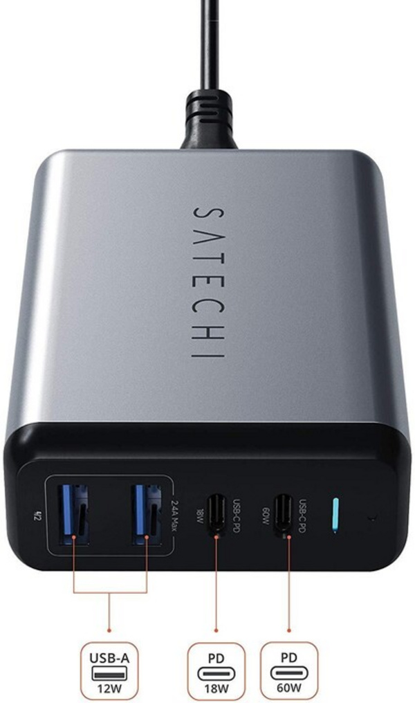 Karikues udhëtimi Satechi MultiPort USB-C, PD, QC 3.0, 108W, i hirtë