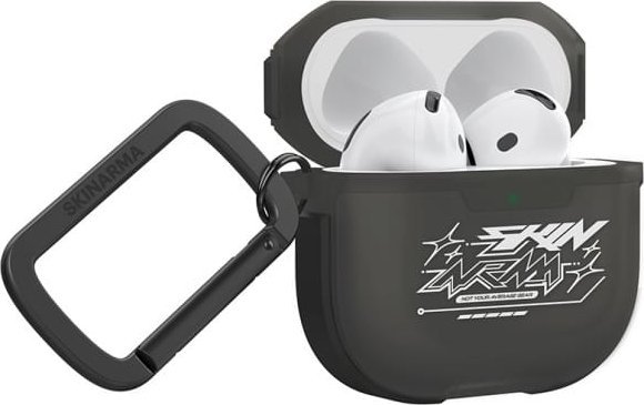 Mbulesë kufjesh Skinarma Kinzoku Smoke për AirPods 4, plastikë, me karabinë, gri