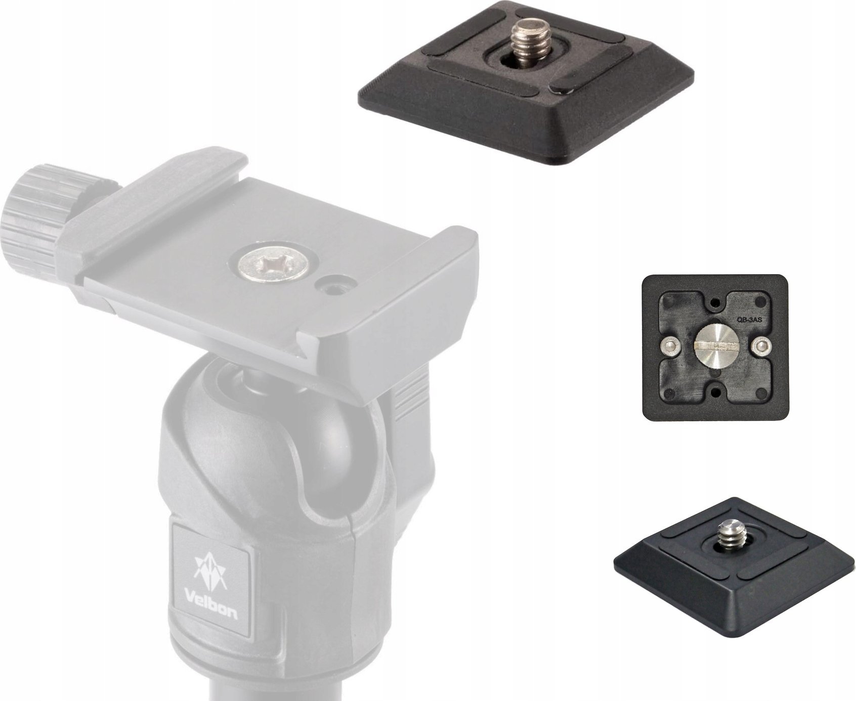 Pllakë quick release Velbon QB-3AS, vidë 1/4", kompatibile Arca Swiss, e zezë