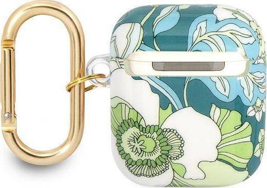 Mbulesë mbrojtëse Guess Flower Strap për AirPods, poliuretan, me rrip dekorativ, jeshile