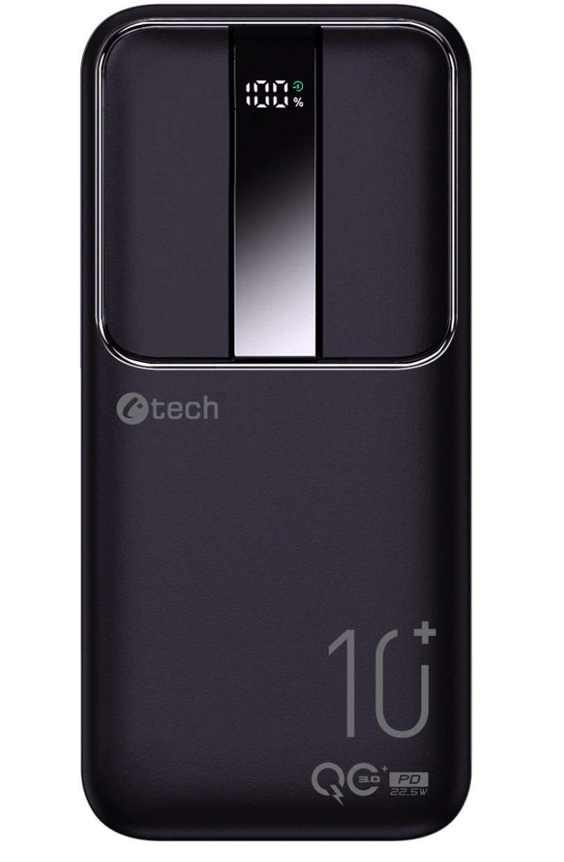 Powerbank C-Tech 10000mAh, 22.5W, USB-C USB-A micro USB, i zi