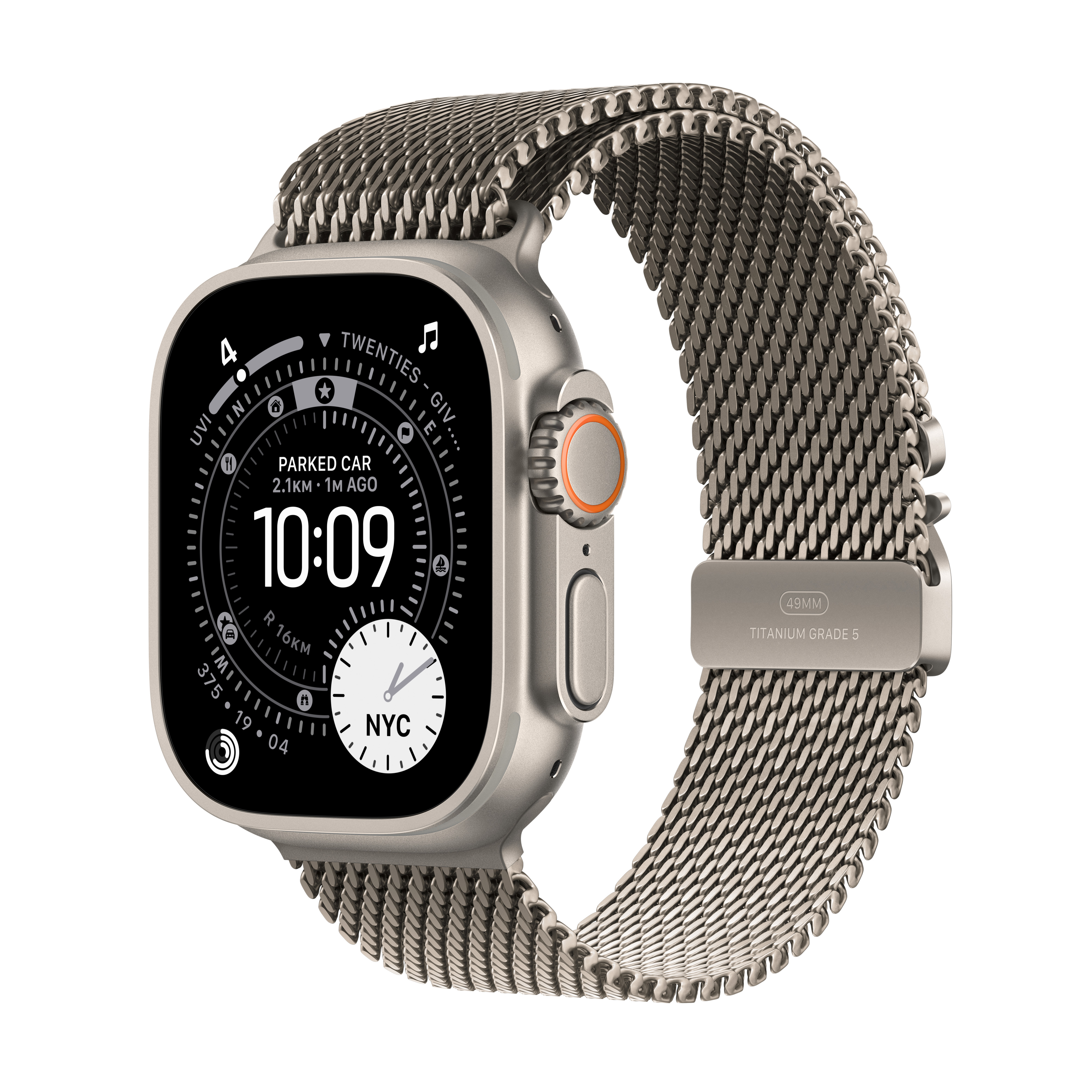 Apple Watch Ultra 3 Cellular 49mm Natural Titanium Case with Natural Titanium Milanese Loop, Medium
