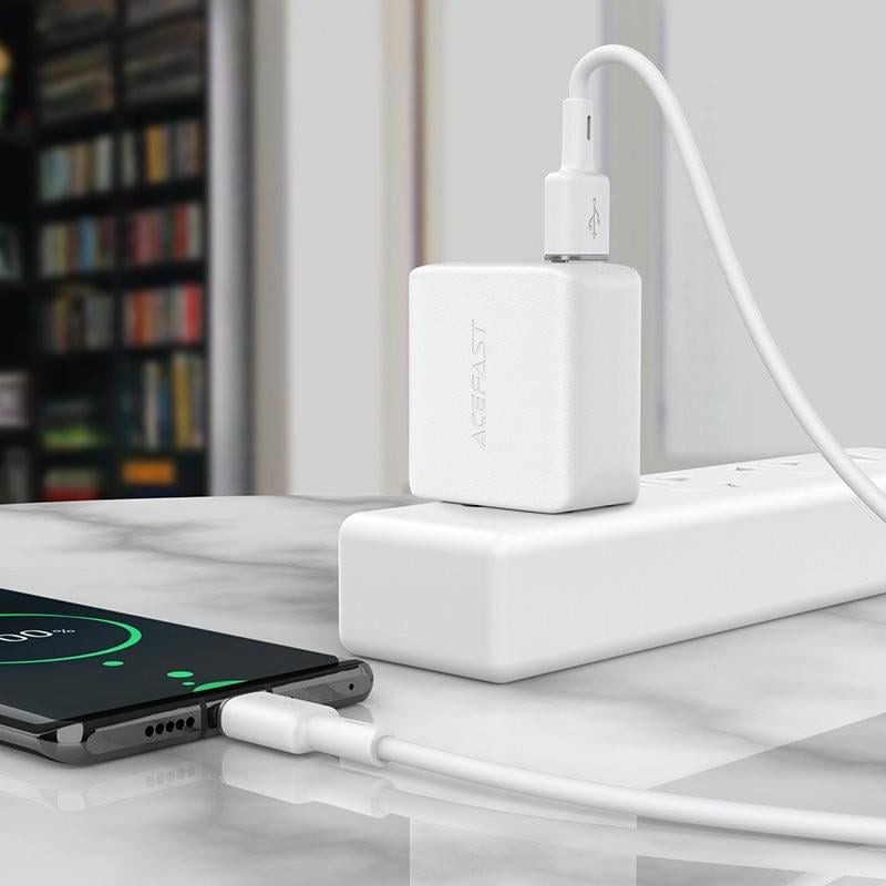 Kabllo USB Acefast A në USB C, 1.2 m, 3A, e bardhë