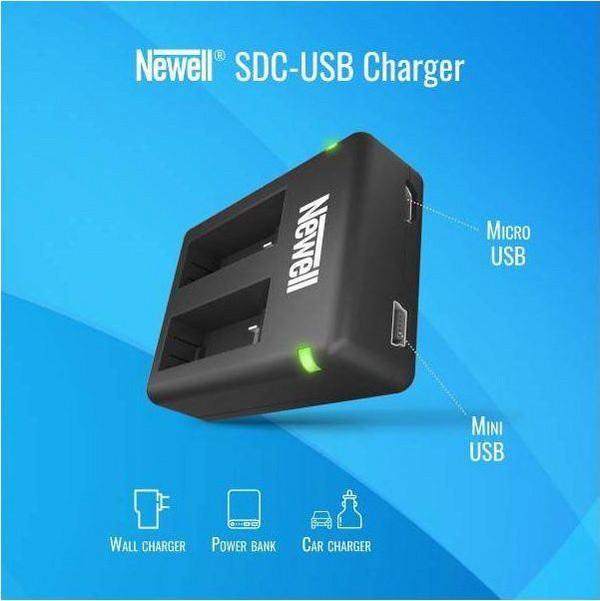 Karikues dykanalësh Newell SDC USB AHDBT 901, për GoPro HERO 9 Black, me LED tregues, i zi