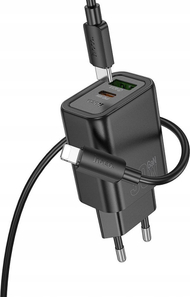 Karikues mur Hoco N63, 30W, PD QC3.0, USB A Type C, me kabllo Type C në Lightning, i zi