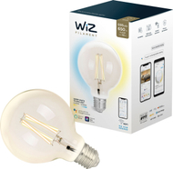 Llambë smart WiZ E27 G95 Filament LED, 6.5W, 2200K 5500K, transparente
