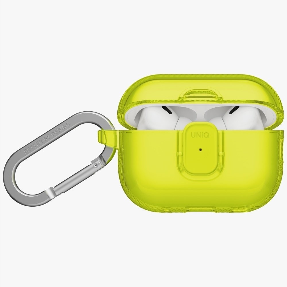 Mbulesë UNIQ GLASE për AirPods Pro 3, ultra transparente, mbyllje Spring Lock, jeshile e çelët