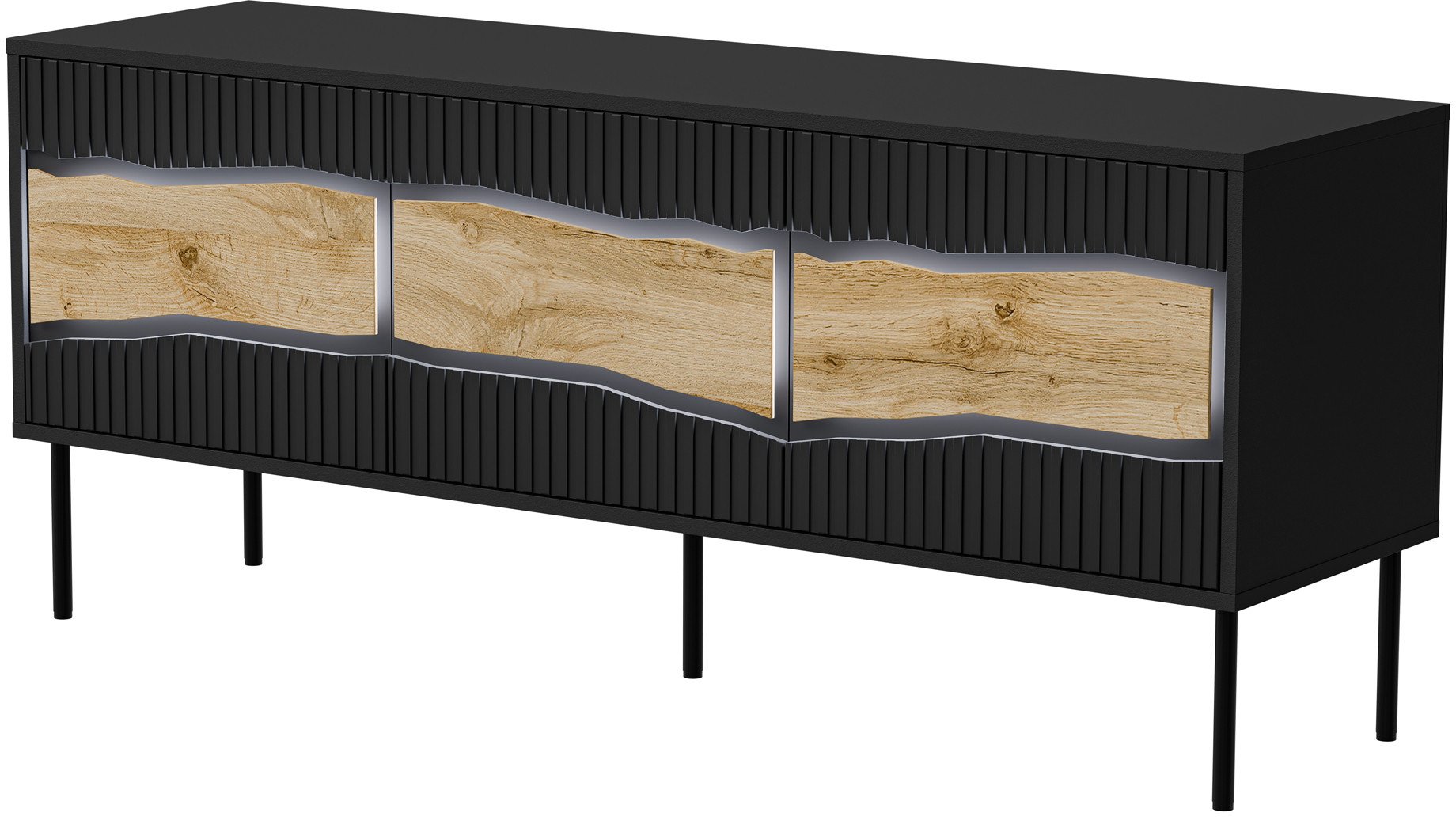 Kabinet TV Cama Meble Fellini 3D, 143.5x40x61.5 cm, me LED, i zi