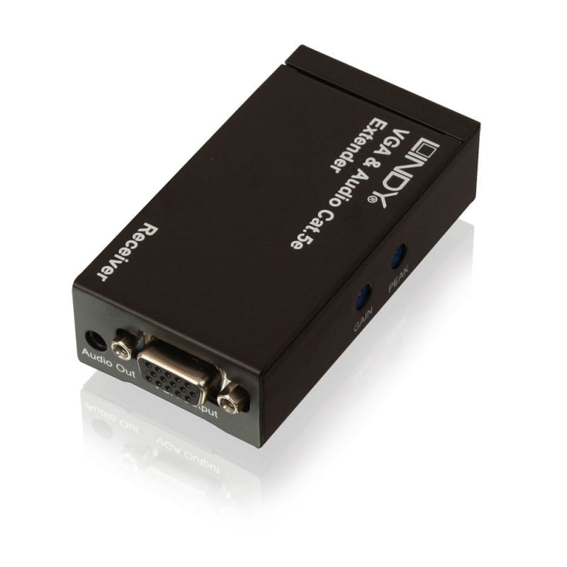 Zgjatues VGA me audio Lindy 300m Cat.6, me njësi transmetuese dhe marrëse, metalik