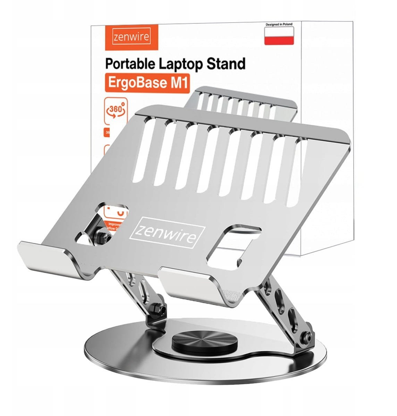 Stendë laptopi Zenwire ErgoBase M1, rrotullim 360°, deri 17.3", argjendtë