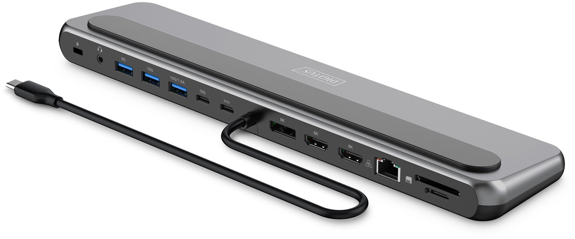 Docking station Digitus USB C 8K, 12 porta, Power Delivery 85W, gri