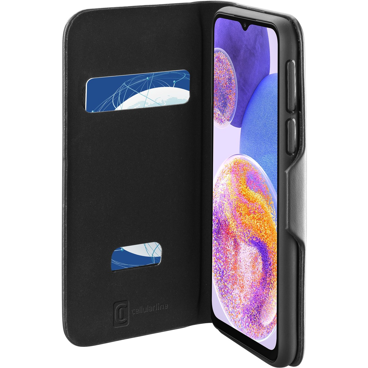 Këllëf Cellularline BOOKCLU3GALA23K, për Samsung A23, e zezë