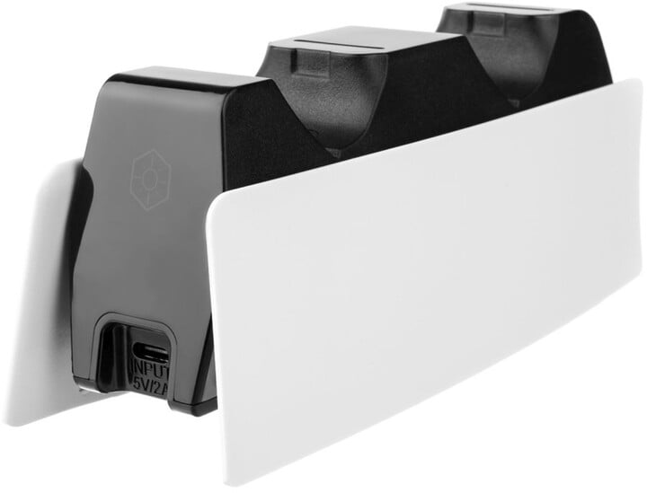 Stacion karikimi FIXED për dy kontrollues DualSense PlayStation 5 wireless, i zi / bardhë