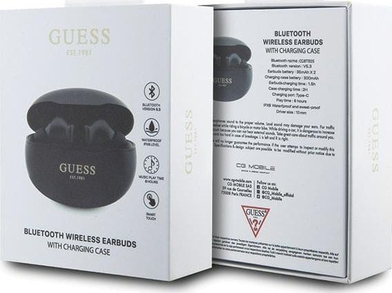 Kufje Bluetooth Guess Classic EST GUTWST50EK, TWS, IPX6, të zeza