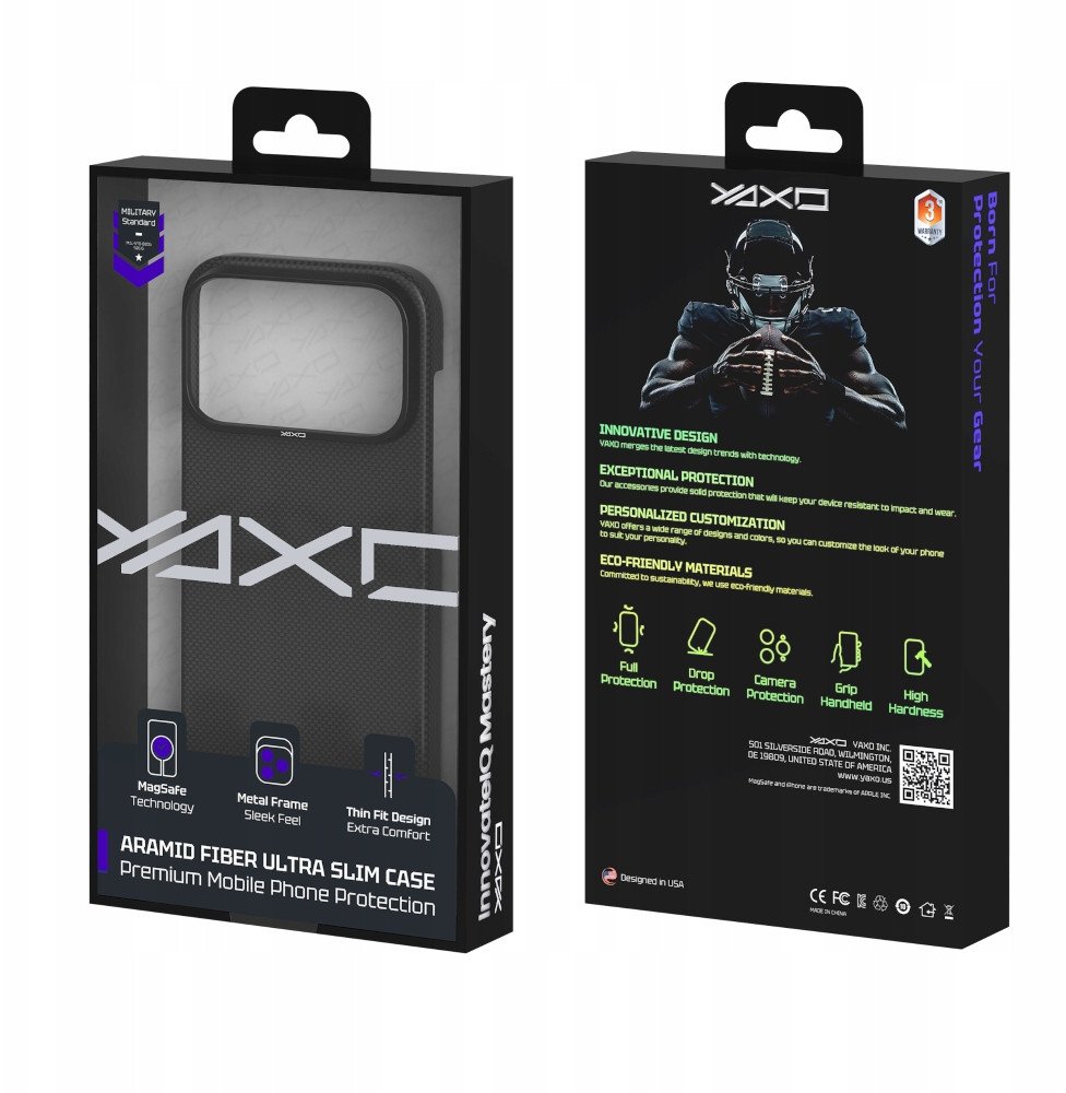 Maskë mbrojtëse YAXO Aramid Fiber Ultra Slim për iPhone 17 Pro Max, MagSafe, e zezë