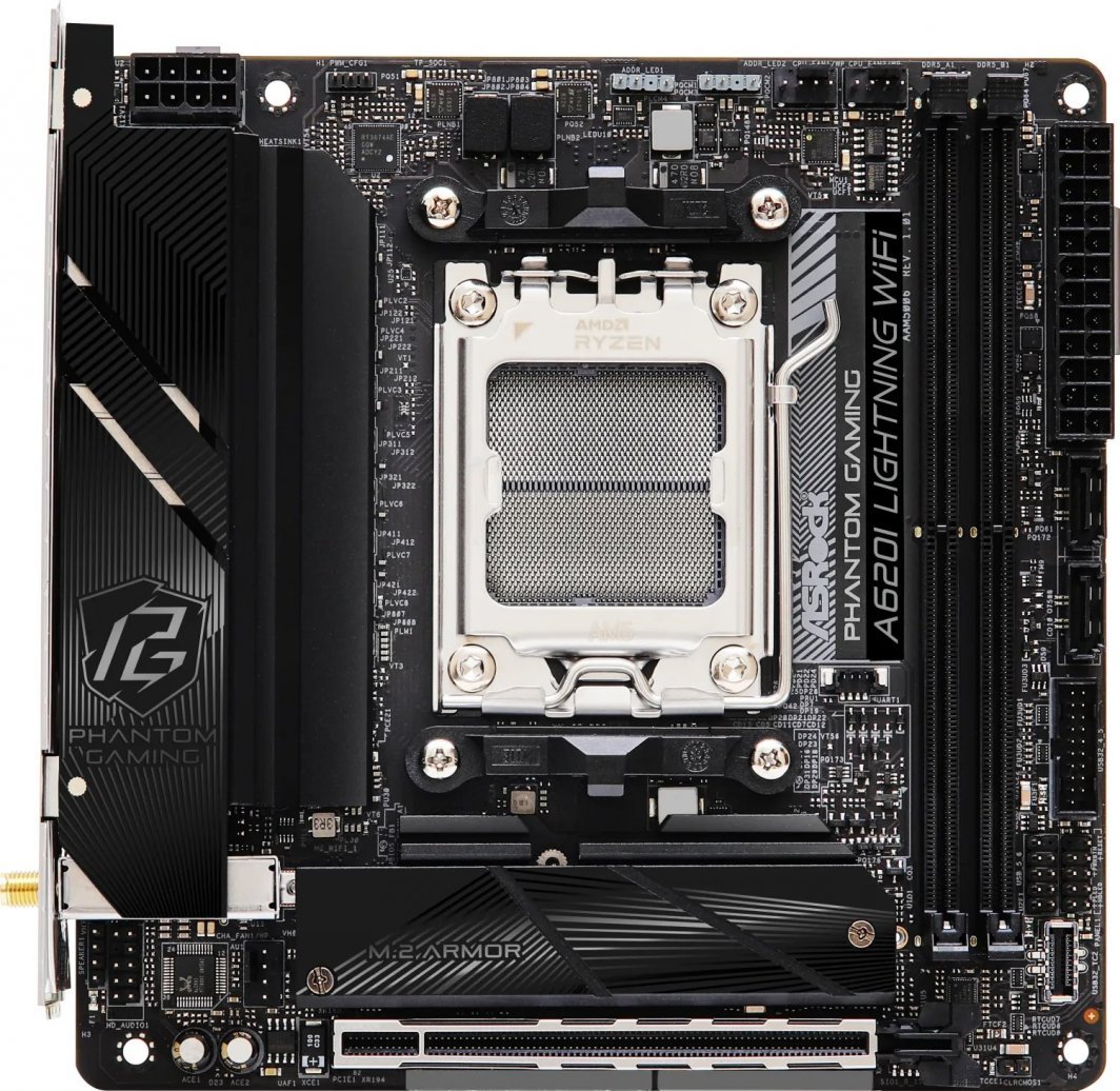 Pllakë amë ASRock A620I LIGHTNING WIFI, Wi-Fi 6E, 2.5 Gb/s LAN, RGB, e zezë
