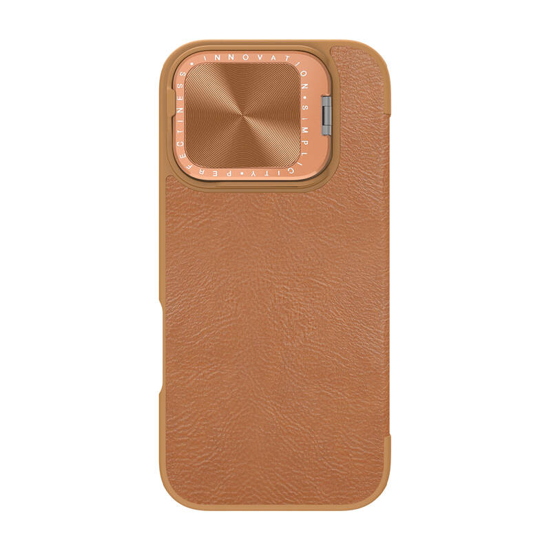 Këllëf telefoni Nillkin Qin Pro për iPhone 16, lëkurë, me kapak, kafe