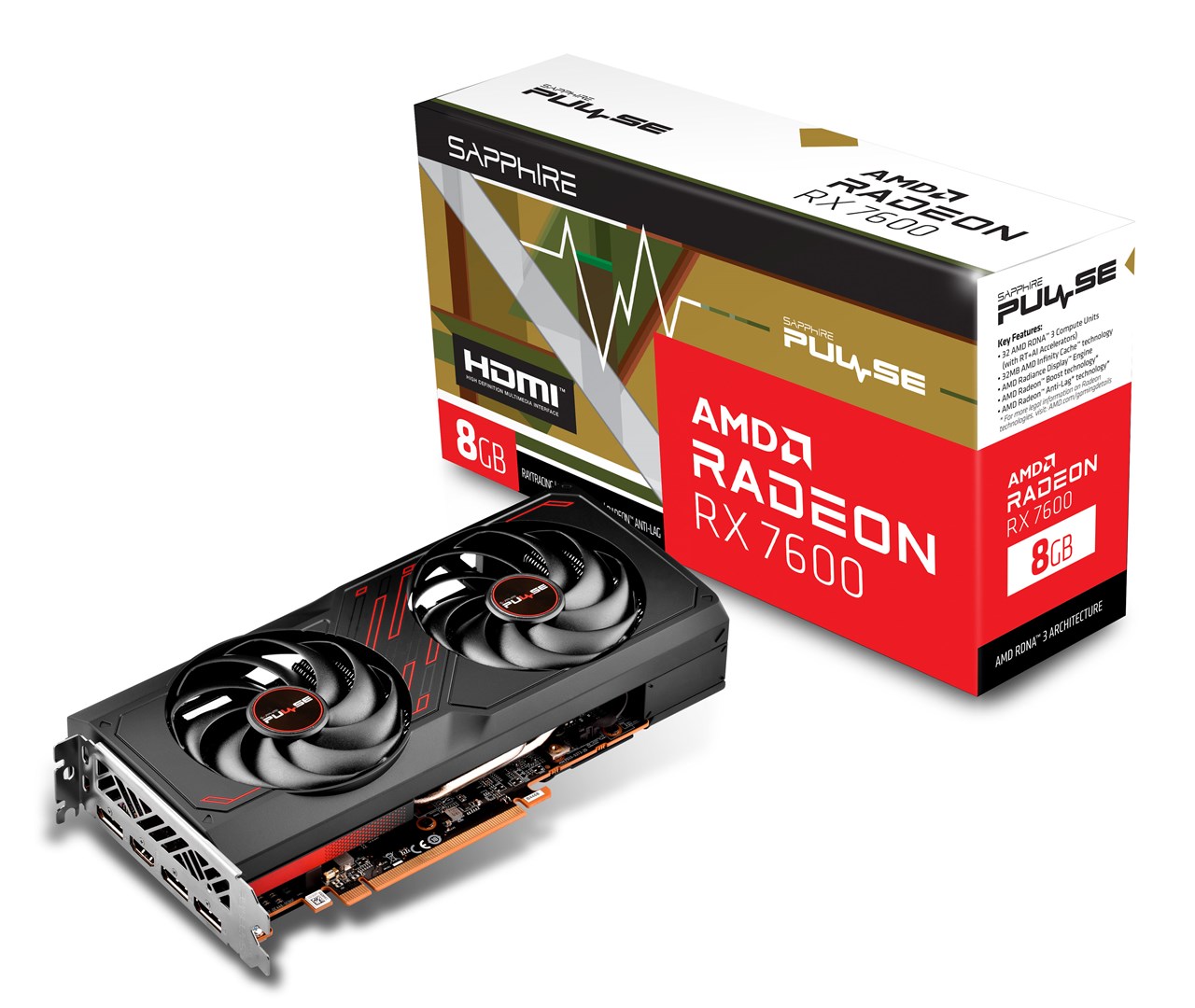 Kartë grafike Sapphire PULSE Gaming AMD Radeon RX 7600 Gaming, OC, 8 GB GDDR6