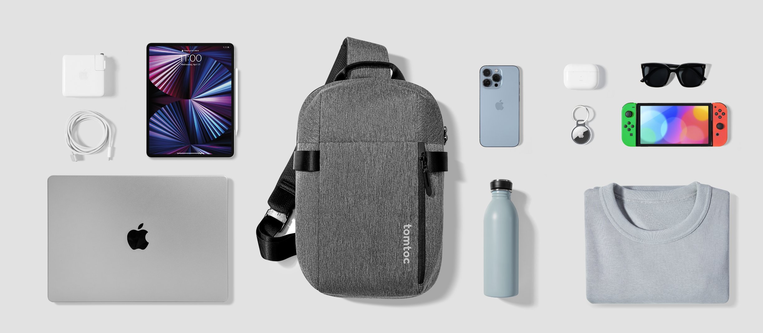 Çantë krahu Tomtoc Navigator T24 Sling Bag M, 13", 7L, gri