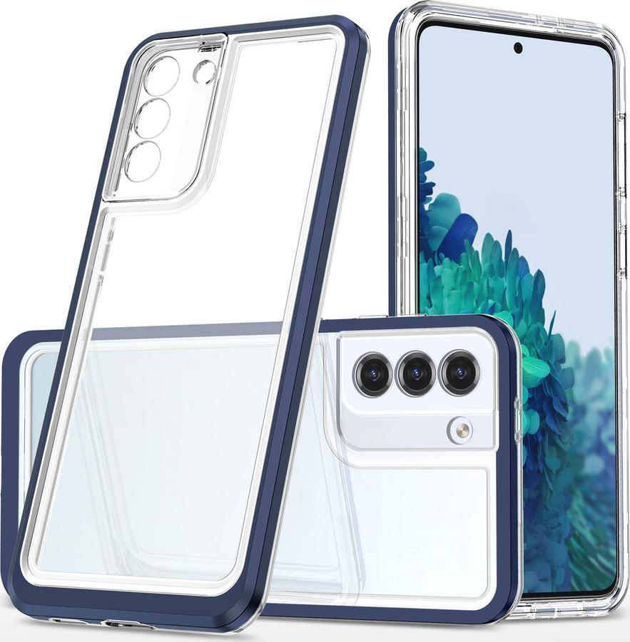 Mbulesë telefoni Hurtel Clear 3in1 për Samsung Galaxy S21 Plus 5G, xhel transparente, kornizë blu