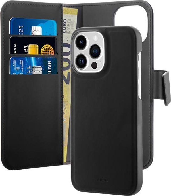 Këllëf portofol Puro Wallet Detachable MagSafe për iPhone 14 Pro Max, 2 në 1, me MagSafe, i zi