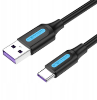 Kabllo USB Vention, USB A në USB C, 5A, 1.5m, PVC, e zezë