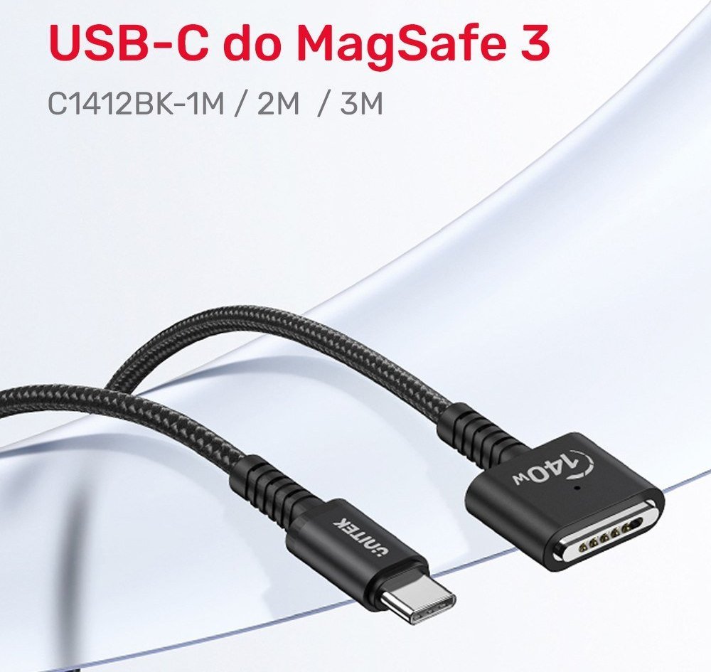 Kabllo USB C Unitek C14121BK, MagSafe, 2m, 140W, i zi