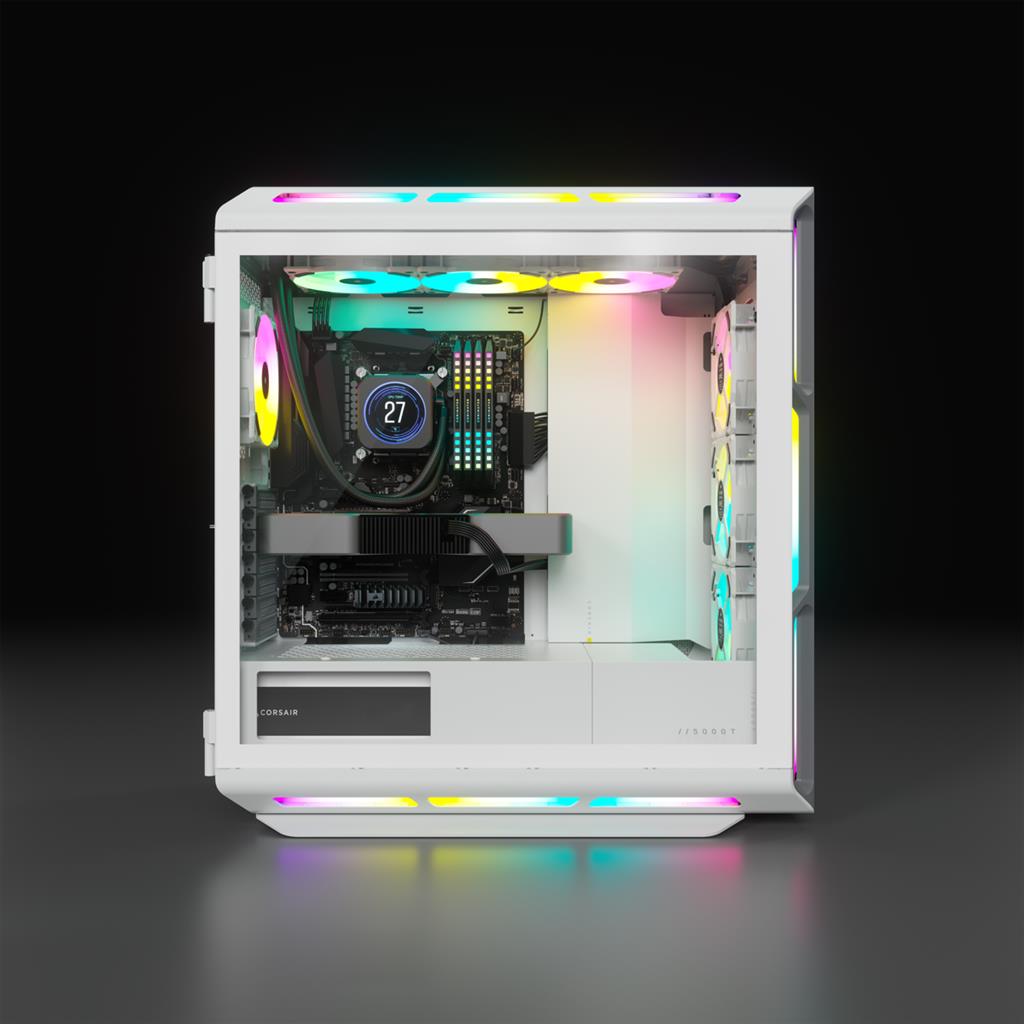 Kuti kompjuteri Corsair iCUE 5000T RGB, Mid Tower, xham i temperuar, e bardhë