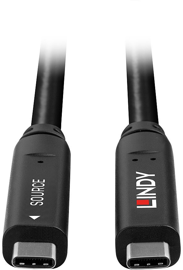 Kabllo USB C Lindy Type C Hybrid, 10m, USB 3.2 Gen 2 DP 1.4, e zezë
