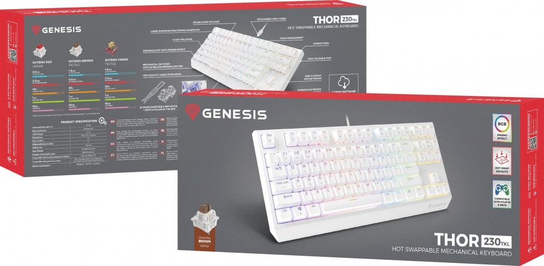 Tastierë Genesis Thor 230 TKL Outemu Brown, e bardhë