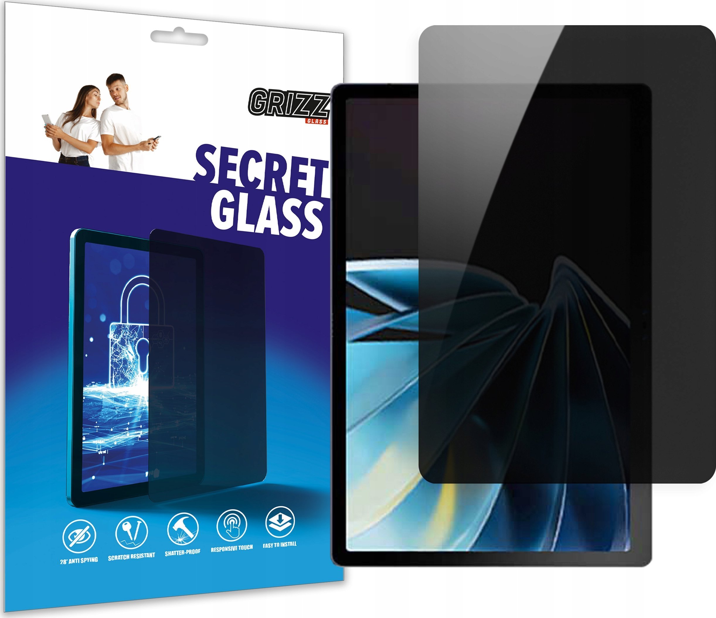 Xham mbrojtës Grizz SecretGlass për ZTE Axon Pad, HybridGlass, filtër privatësie, transparent