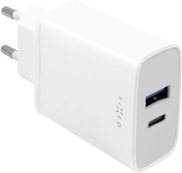 Karikues FIXED USB-C, PD, 30W, USB-C + USB-A,  i bardhë