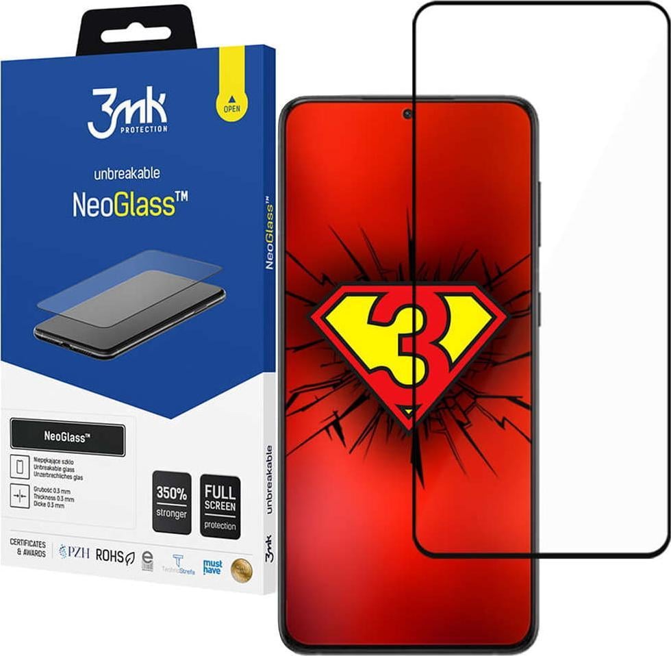 Xham mbrojtës 3MK NeoGlass për Samsung S22, rezistencë 8H, i zi