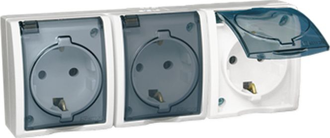 Prizë trefishe Kontakt Simon Aquarius Schuko X3, IP54, e bardhë