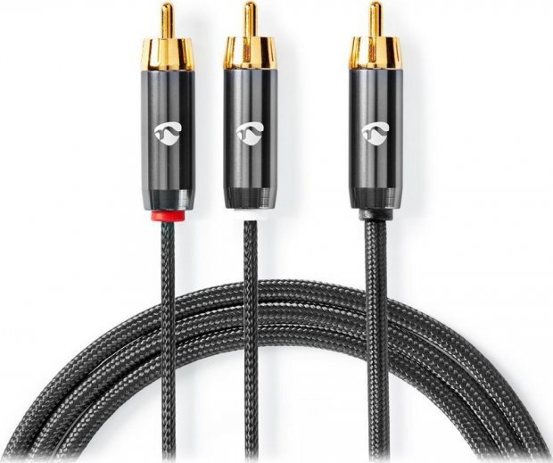 Kabllo subwoofer Nedis Profigold, 5m, RCA mashkull në mashkull, gri gun