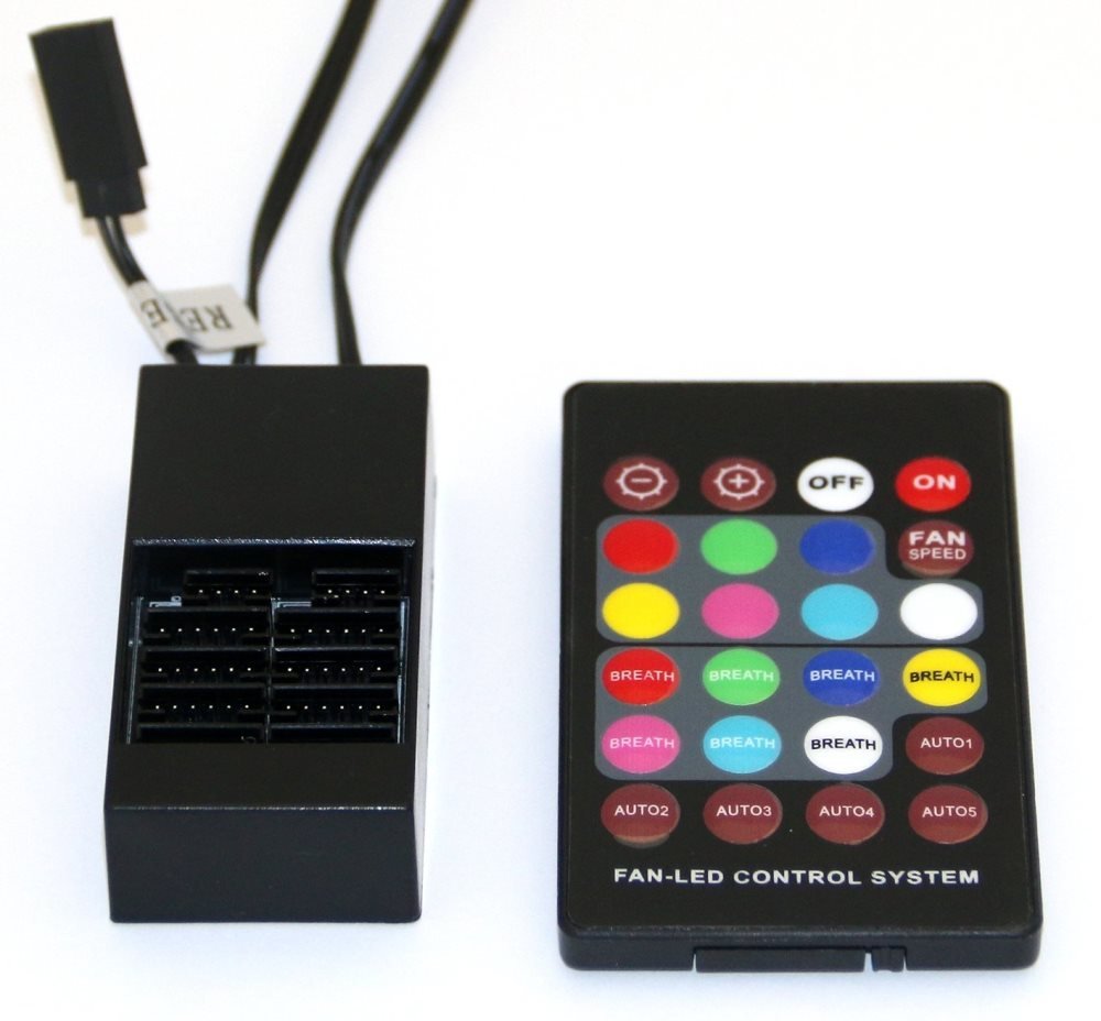 Kontrollues RGB EUROCASE me telekomandë, për ventilatorë 12cm RGB, i zi