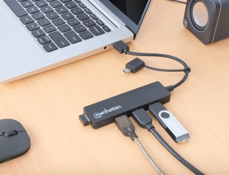 Hub USB Manhattan USB C Combo, 4 porta USB A, 5 Gbps, i zi