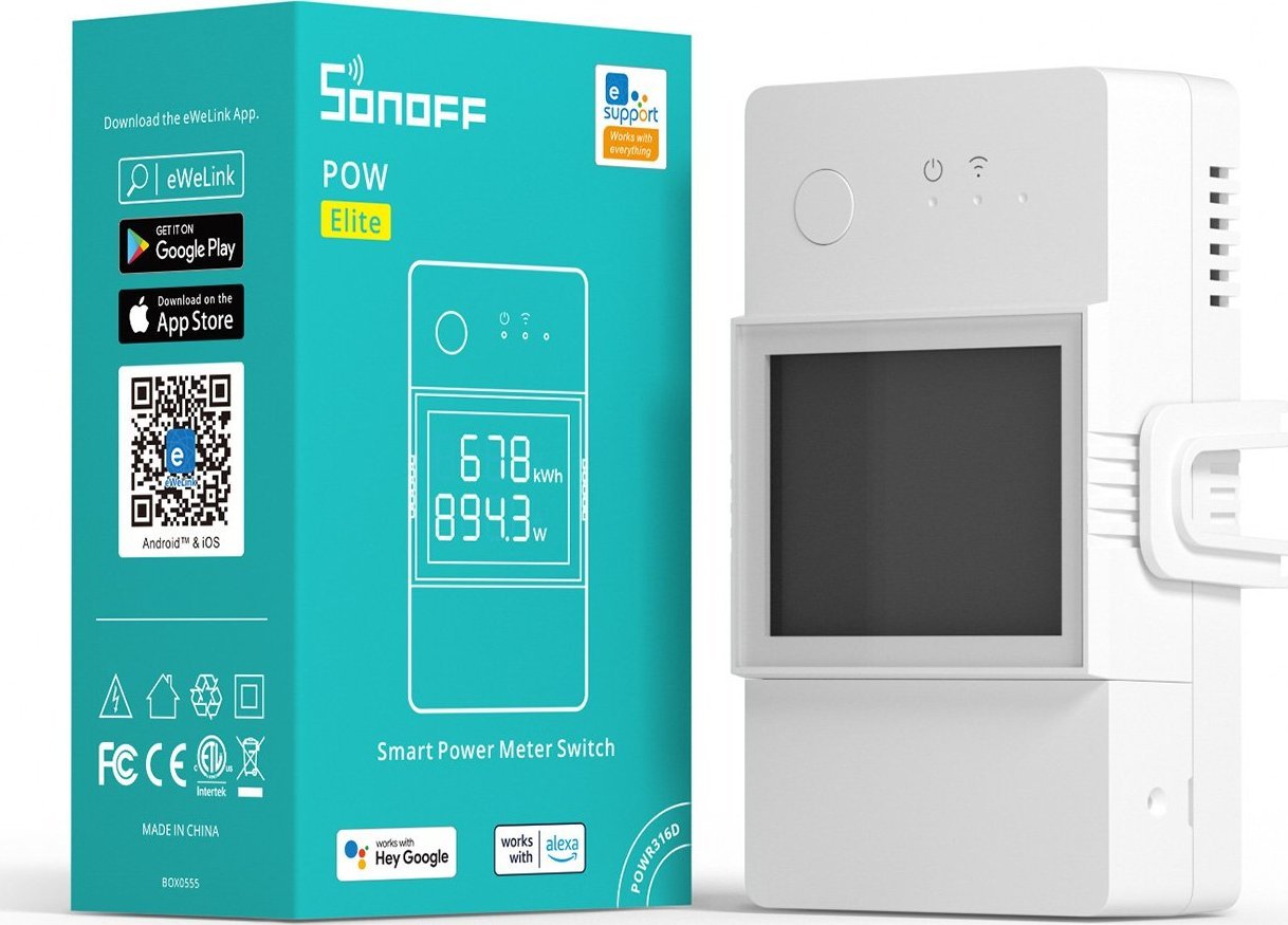 Relé inteligjente Sonoff POWR320D, WiFi, matje energjie, me ekran LCD