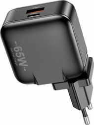 Ѕиден полнач Awei PD55-EU, 65W, USB и USB-C GaN, црн