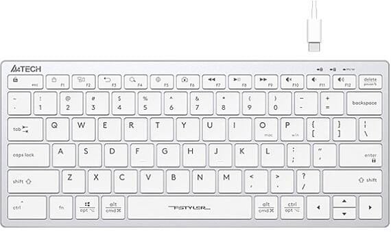 Tastierë A4Tech FX51, me kabllo USB, pa tastierë numerike, e bardhë