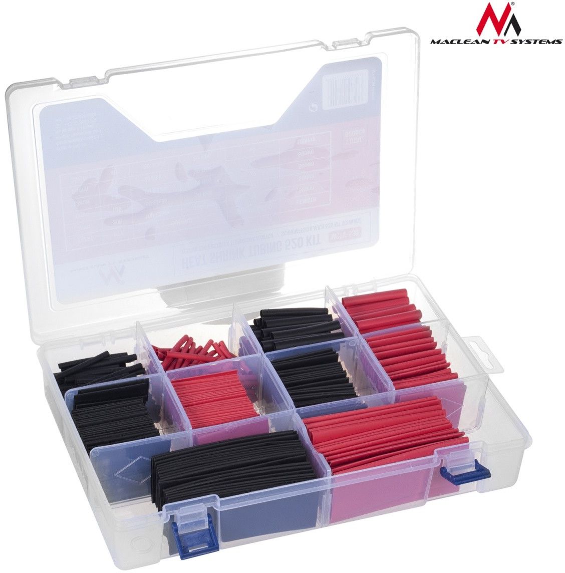 Set tuba termokunjorë Maclean MCTV-530, 520 copë, raport tkurrjeje 2:1 dhe 4:1, të zinj dhe të kuq