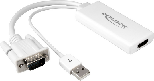 Përshtatës Delock AV D-Sub (VGA) në HDMI, + USB-A, i bardhë