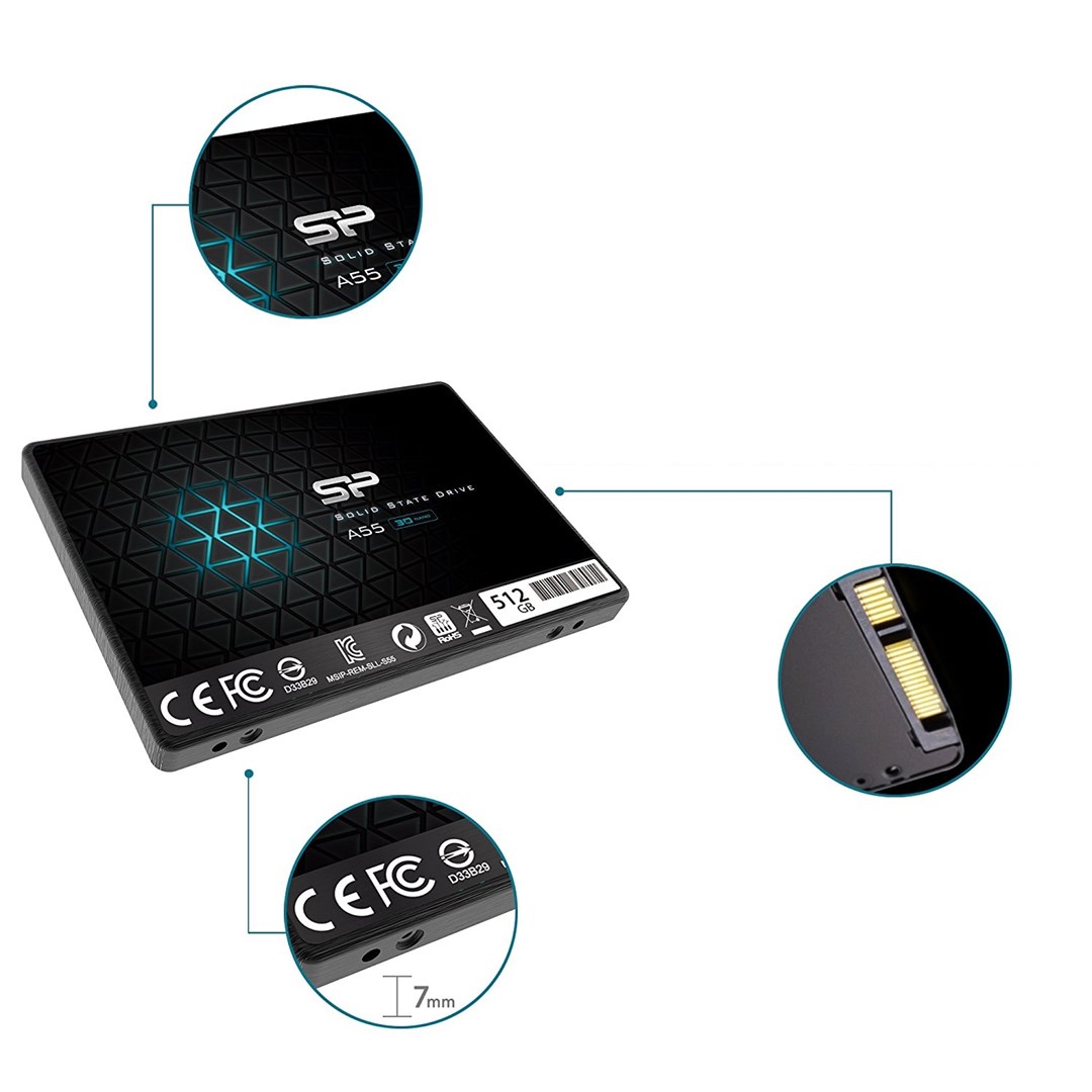 SSD Silicon Power A55, 512GB, SATA III, 2.5", e zezë