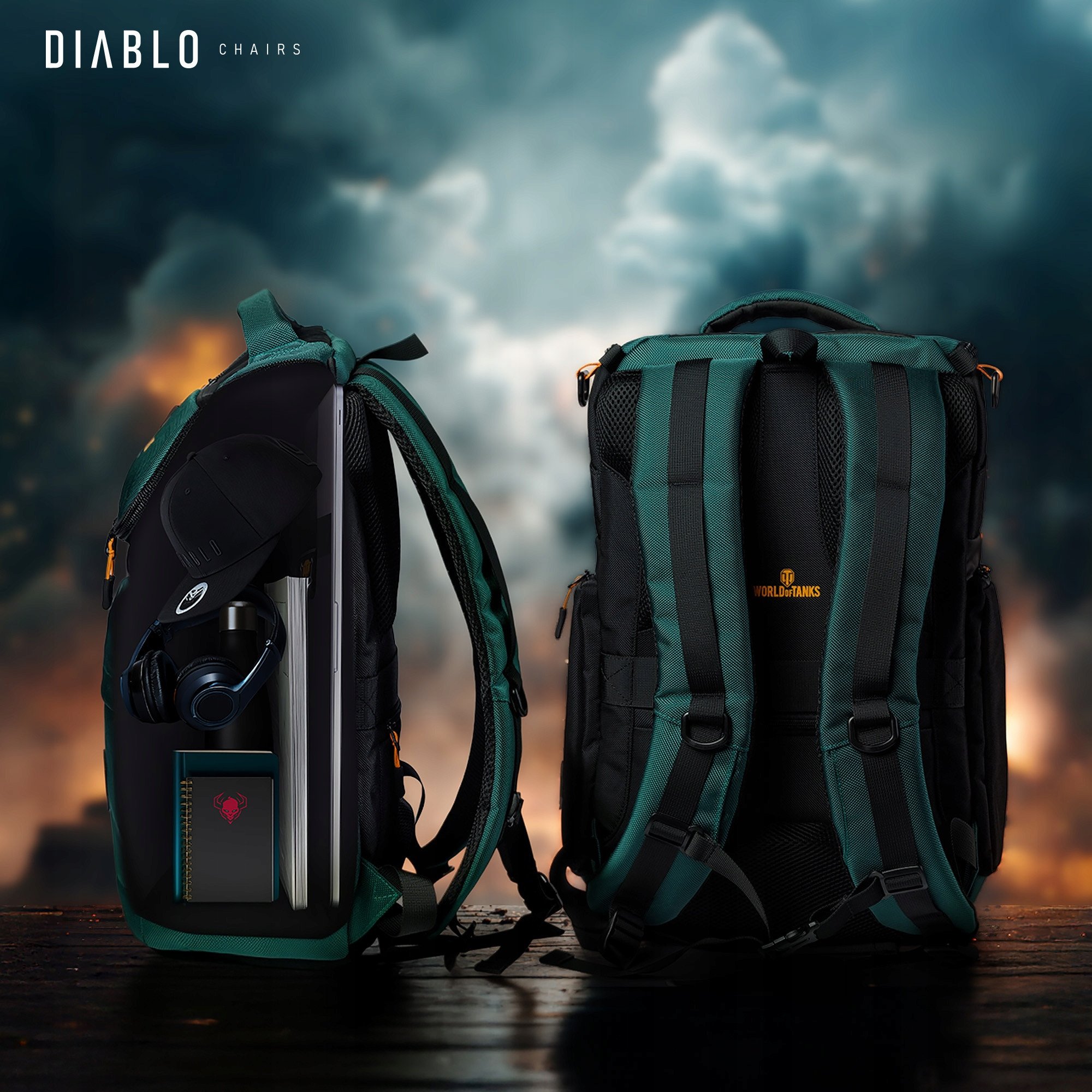 Çantë shpine DIABLO World of Tanks, për laptop, e papërshkueshme nga uji, e gjelbër