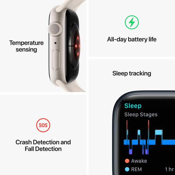 [OUTLET] Apple Watch S8 GPS 41mm, Silver Aluminium Case me White Sport Band, Regular