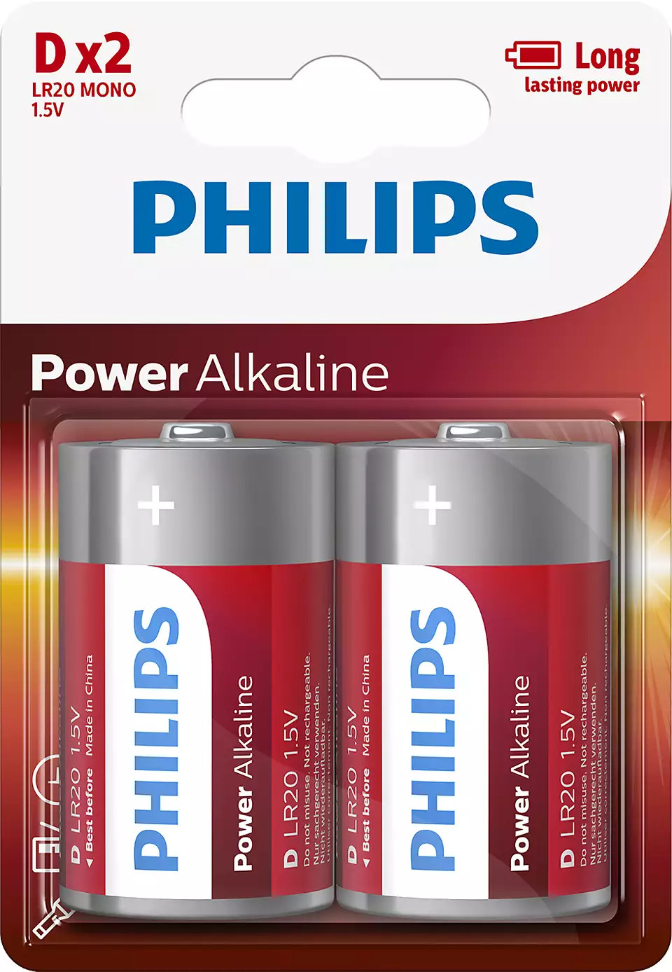 Bateri Philips LR20P2B/10, power alkaline D / 2