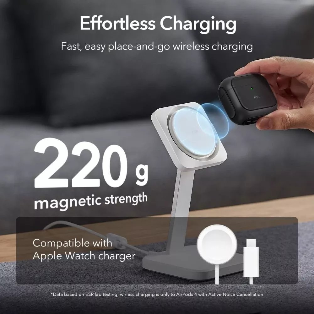 Обвивка ESR Orbit HaloLock MagSafe за Apple AirPods 4, со јажe, црна